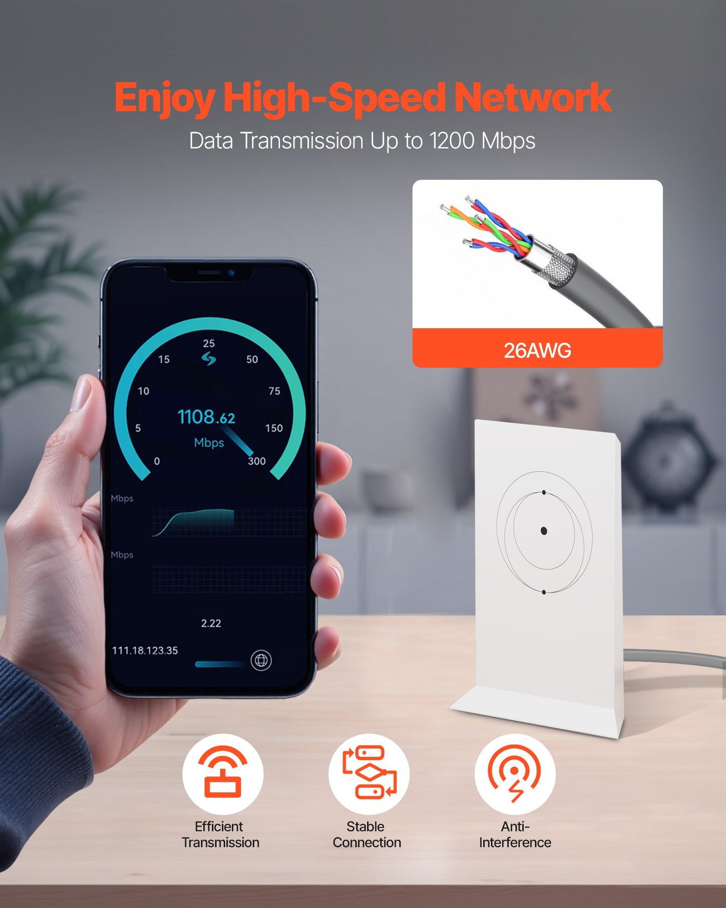 Starlink Gen 2-kabel 75 FT / 22,86 m förlängningskabel Standard generation 2 1200 Mps 26 AWG / 0,15 mm²