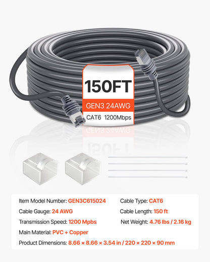 Starlink Gen 3-kabel 150 FT / 45,72 m förlängningskabel Standard generation 3 1200 Mps 24 AWG / 0,25 mm²
