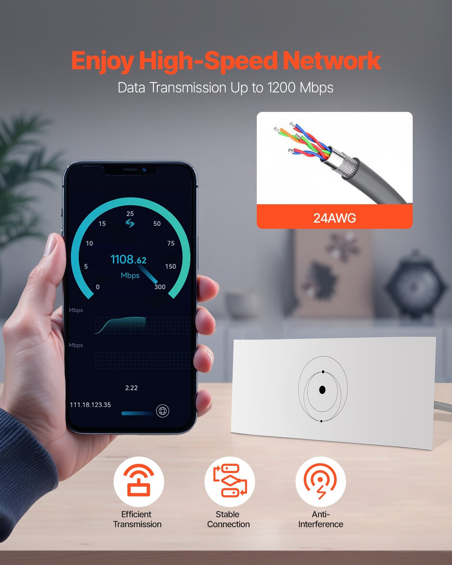 Starlink Gen 3-kabel 100 FT / 30,48 m förlängningskabel Standard generation 3 1200 Mps 24 AWG / 0,25 mm²