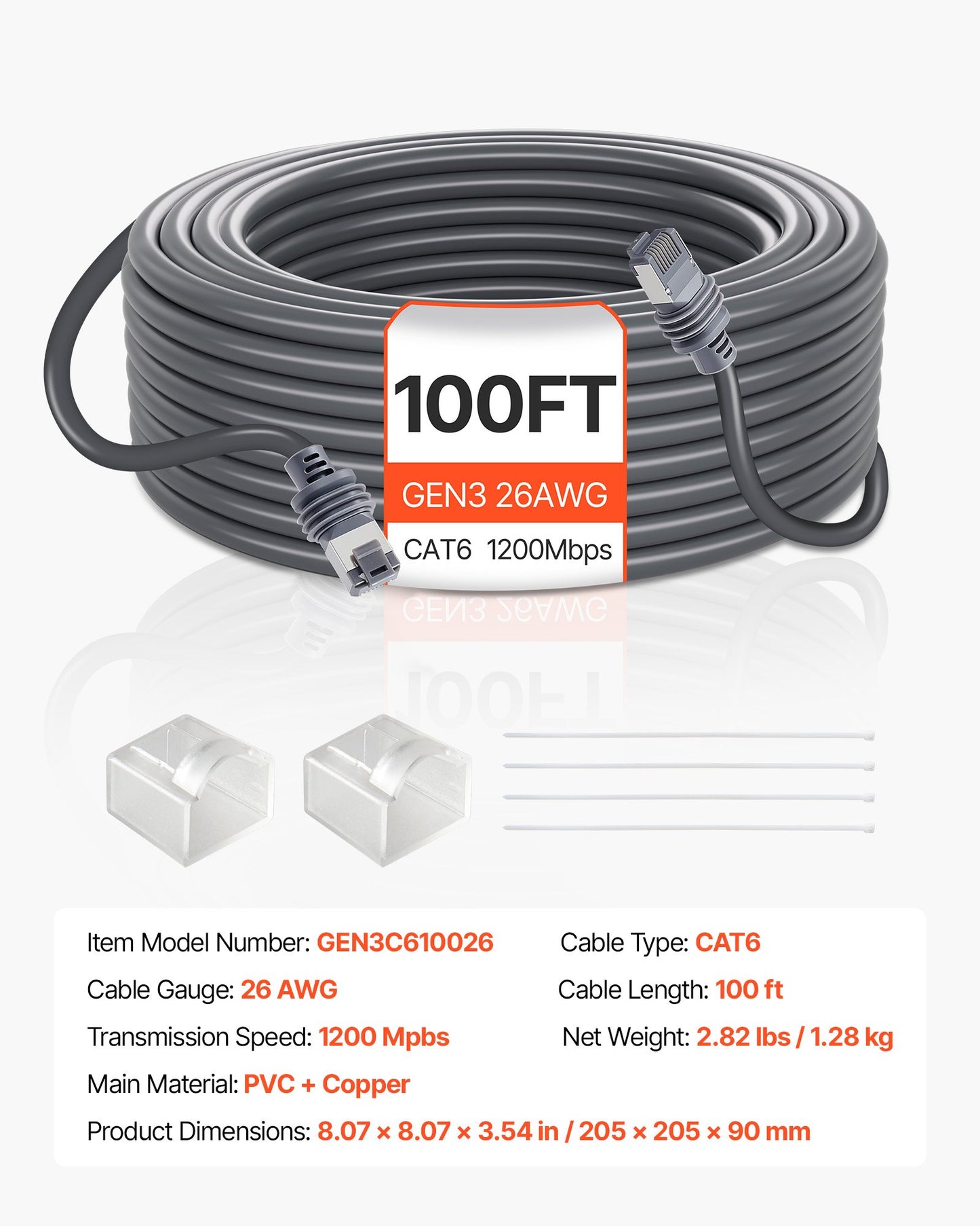 Starlink Gen 3-kabel 100 FT / 30,48 m förlängningskabel Standard generation 3 1200 Mps 26 AWG / 0,15 mm²