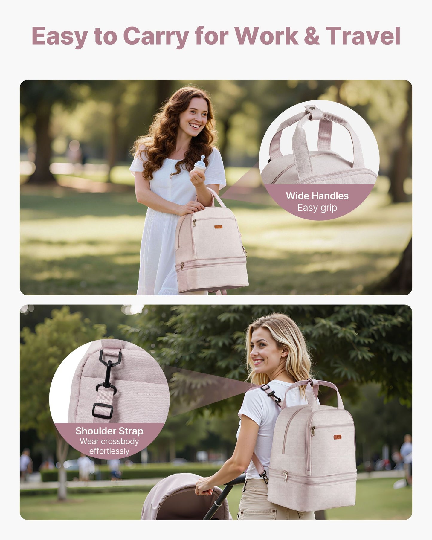 Ryggsäck för bröstpump, amningsväska med ispåse, passar för S1/S2, pumptillbehör och förvaring av bröstmjölk, bärbar pumpväska för arbete, resor och familjebruk, ljusrosa