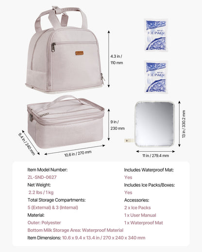 Ryggsäck för bröstpump, amningsväska med ispåse, passar för S1/S2, pumptillbehör och förvaring av bröstmjölk, bärbar pumpväska för arbete, resor och familjebruk, ljusrosa