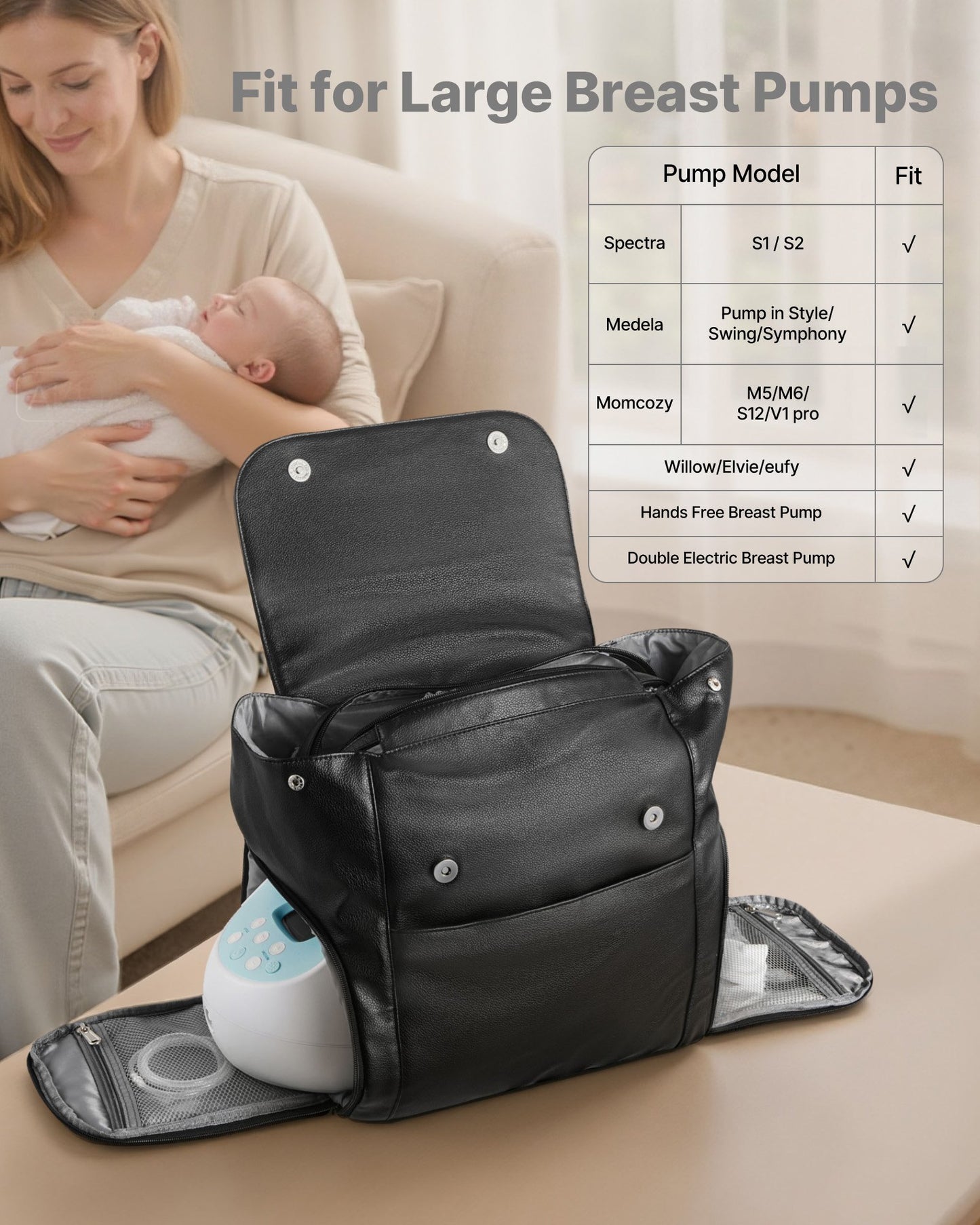 Breast Pump Backpack, Breast Feeding Bag with Ice Pack, Fits for S1/S2, Pumping Accessories & Breastmilk Storage, Portable Pump Carrying Case for Work, Travel and Family Use, Black
