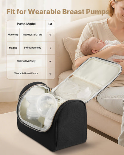 Bärbar bröstpumpväska, amningsväska med vattentät matta, passar M5/M6, pumptillbehör och förvaring av bröstmjölk, bärbar pumpväska för arbete, resor och familjebruk, svart