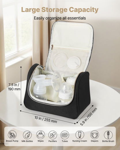 Bärbar bröstpumpväska, amningsväska med vattentät matta, passar M5/M6, pumptillbehör och förvaring av bröstmjölk, bärbar pumpväska för arbete, resor och familjebruk, svart