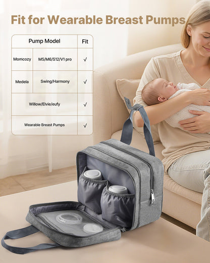 Wearable Breast Pump Bag, Breast Feeding Bag with Ice Pack, Fits for M5/M6, Pumping Accessories & Breastmilk Storage, Portable Pump Carrying Case for Work, Travel & Family Use, Grey