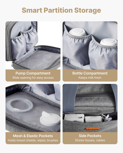 Wearable Breast Pump Bag, Breast Feeding Bag with Ice Pack, Fits for M5/M6, Pumping Accessories & Breastmilk Storage, Portable Pump Carrying Case for Work, Travel & Family Use, Grey