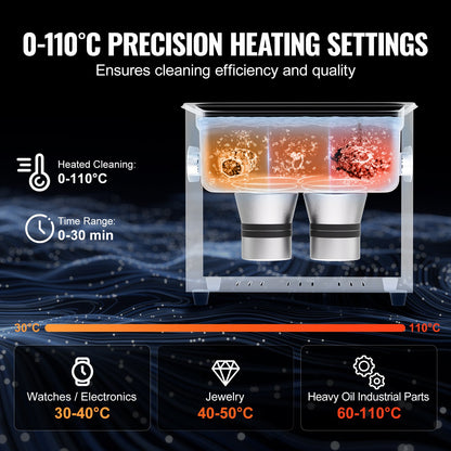 3L Ultrasonic Cleaner with Heater Timer & Basket, Professional Digital Sonic Cavitation Machine, 120W Cleaning Machine for Watch Instruments, Glasses, Coin, Metal Parts, Tool