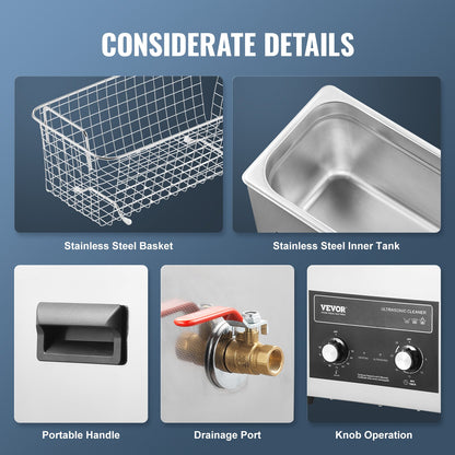 6L ultraljudsrengörare med värmetimer och korg, professionell digital sonisk kavitationsmaskin, 180W rengöringsmaskin för klockinstrument, glasögon, mynt, metalldelar, verktyg