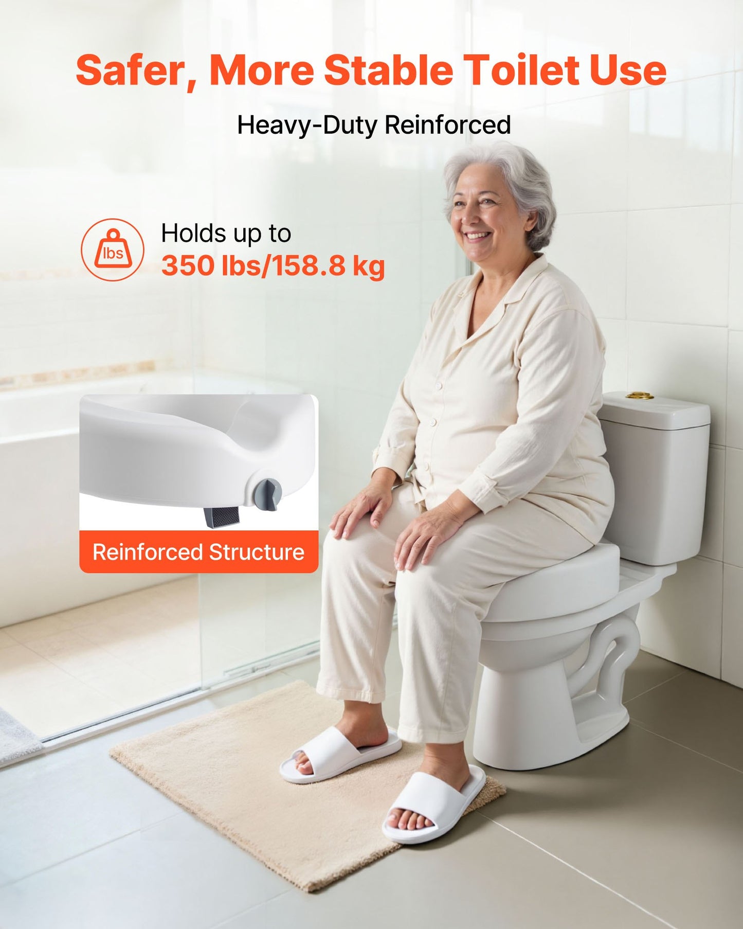 Raised Toilet Seat, 158.8 kg Capacity, 127 mm Lift Height, Commode Elevated Toilet Seat Riser with Enlarged Opening for Seniors, Elderly, Handicap, Disabled, Adults, Fits Elongated & Round Bowl