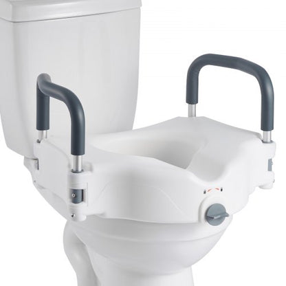 Raised Toilet Seat with Arms, 136.1 kg Load Capacity, 127 mm Lift Height, Widened Commode Elevated Toilet Seat Riser with Padded Handles for Seniors, Elderly, Handicap, Disabled, and Adults Use