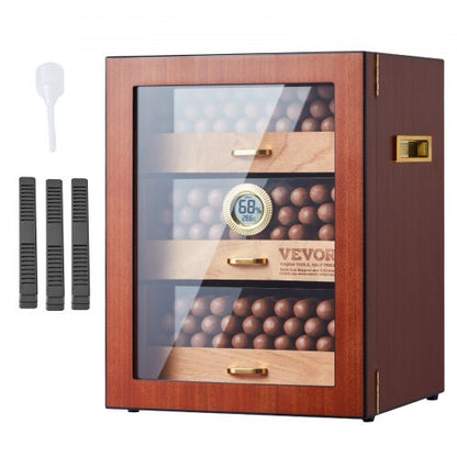 Cigarrhumidorskåp, handgjord cigarrhumidor i spansk cederträ för 100-150 cigarrer, förvaringsfodral för cigarrer i glas med digital luftfuktare, hygrometer, hyllor och handtag, utmärkt present till män