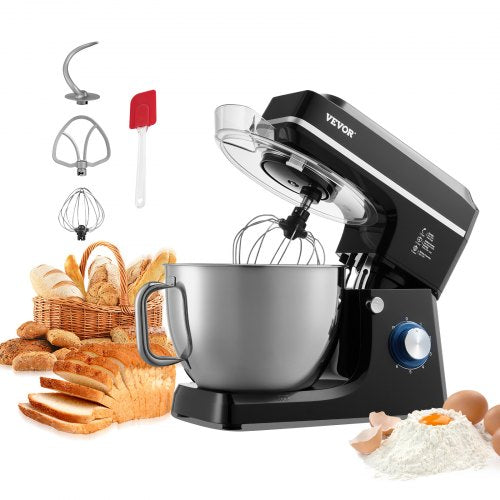 Stand Mixer, 8.3QT Dough Mixer, 1400W 6+P Speeds Tilt-head Food Mixer with Stainless Steel Bowl, Dough Hook, Wire Whip, Flat Beater, Scraper, Household Stand Mixer for Baking & Mixing, Black