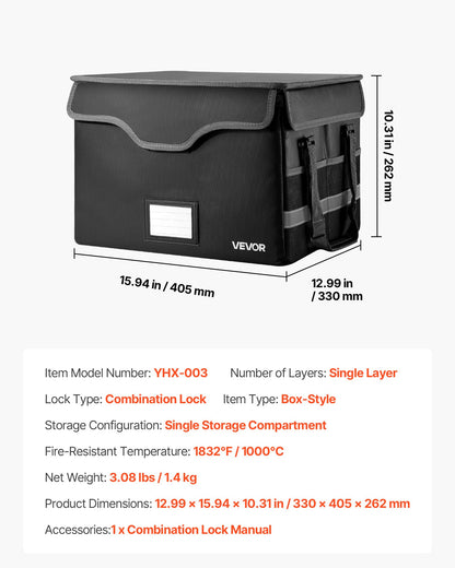 Brandsäker dokumentlåda, 1000 ℃ värmeisolerad brandsäker och vattentät låda med lås, bärbar filförvaring säkerhetsorganisatör hemmakontor resebruk, för pass, viktiga dokument och filer