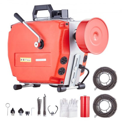 120FT x 7/8 Inch Drain Cleaner Machine, 420W Electric Sewer Snake Auger Manual Feed - with 6 Cutters, 2 Steel Cables (120' x 7/8" and 18' x 3/8") & CW/CCW Control for 1.9" to 6" Pipes