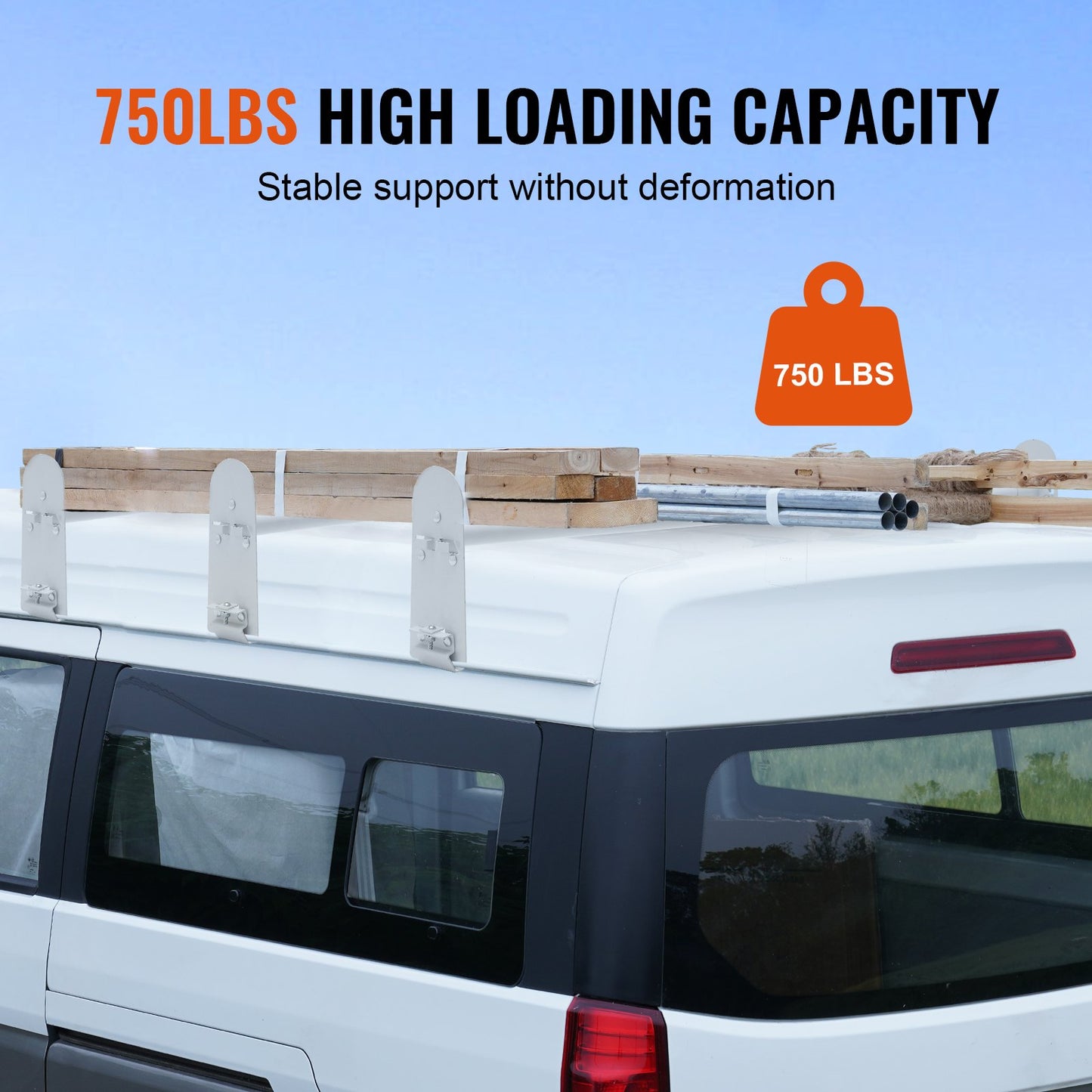 Van Roof Ladder Rack, 3 Bars Alloy Steel Roof Racks, 340 kg Capacity Rain-Gutter Roof Rack, Adjustable Length 40.2" to 74.8", Van Ladder Rack Compatible with Chevrolet Express, GMC Savana, etc