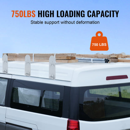 Van Roof Ladder Rack, 3 Bars Alloy Steel Roof Racks, 340 kg Capacity Rain-Gutter Roof Rack, Adjustable Length 40.2" to 74.8", Van Ladder Rack Compatible with Chevrolet Express, GMC Savana, etc