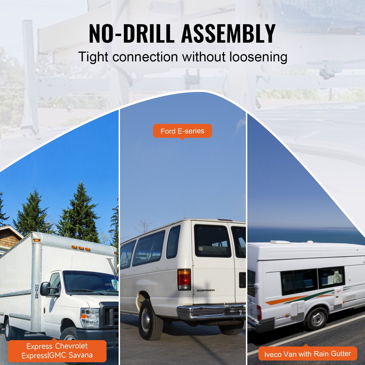 Van Roof Ladder Rack, 3 Bar Alloy Steel Ladder Racks with Ladder Stoppers, 340 kg Capacity, Adjustable Roof Racks for Full-size Vans with Rain Gutters, Compatible with Chevrolet Express, etc