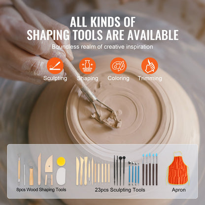 Pottery Wheel 27.9 cm Ceramic Wheel Foot Pedal Sculpting Tools Apron 450W