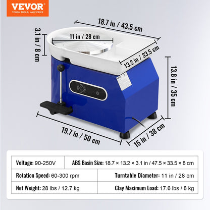 Pottery Wheel 27.9 cm Ceramic Wheel Foot Pedal Sculpting Tools Apron 450W