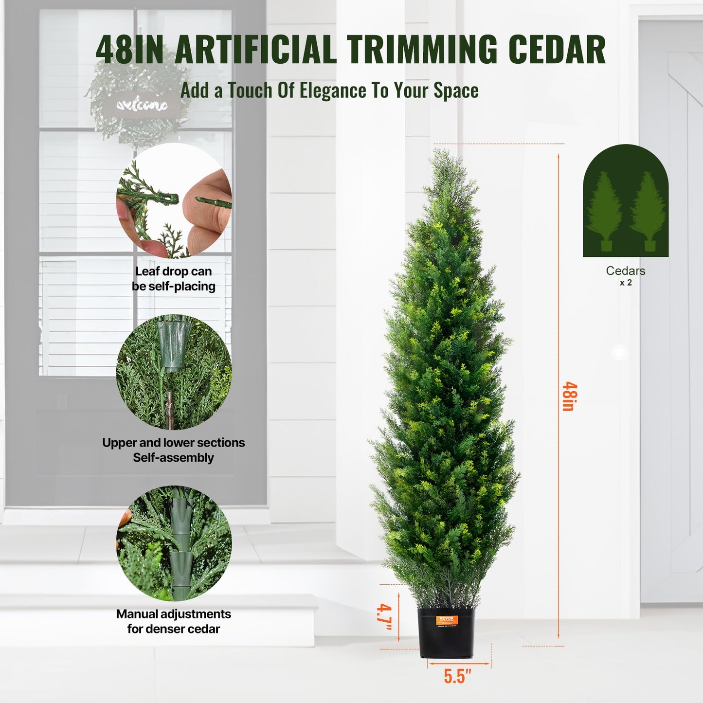 2 Pack 121.9 cm Artificial Cedar Topiary Tree Faux Plant UV Decor In/Outdoor