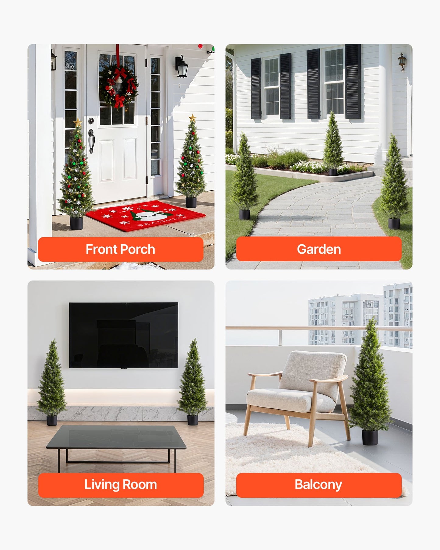 Konstgjorda topiary cederträd, 2 set 1219 mm konstgjorda tallbuskar, konstgjorda sidenträd ser äkta ut, enkel montering för dekoration veranda utomhus uteplats trädgård balkong bakgård inomhus kontor