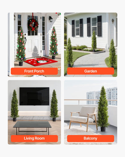 Artificial Topiary Cedar Trees, 2 Set 1524mm Faux Pine Shrubs Plants, Fake Silk Tree Look Real, Easy Assembly for Decor Front Porch Outdoor Patio Garden Balcony Backyard Indoor Office