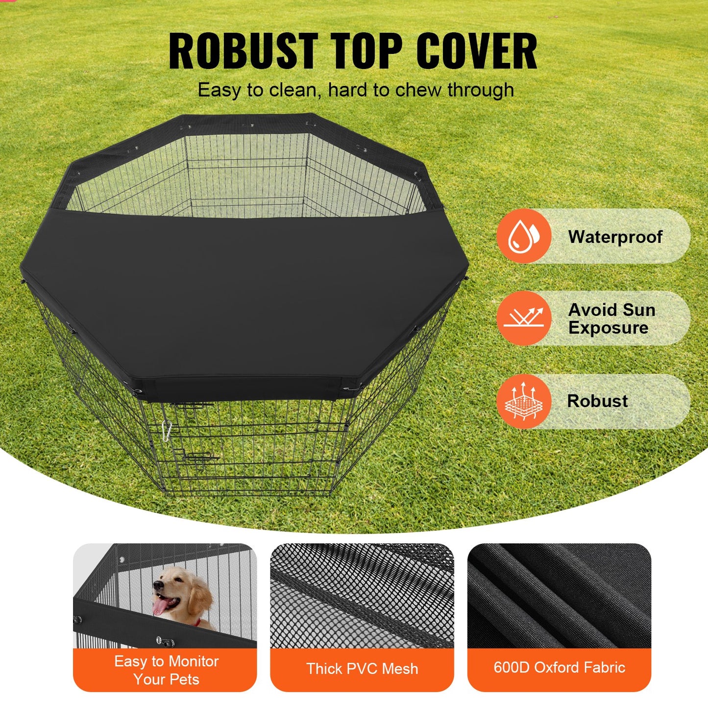 Dog Playpen, 8 Pcs 30"H x 24"W Panels Foldable Metal Pet Exercise Pen, Dog Fence Indoor and Outdoor Pen with Door, 600D Oxford Fabric Top Cover, Pet Playpen for Dogs, Cats, Other Small Animals