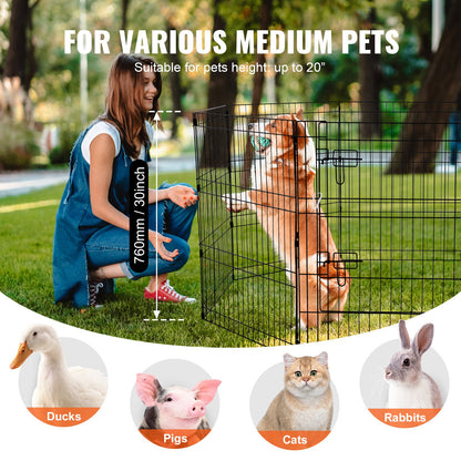 Dog Playpen, 8 Pcs 30"H x 24"W Panels Foldable Metal Pet Exercise Pen, Dog Fence Indoor and Outdoor Pen with Door, Bottom Pad and Top Cover, Pet Playpen for Dogs, Cats, Other Small Animals