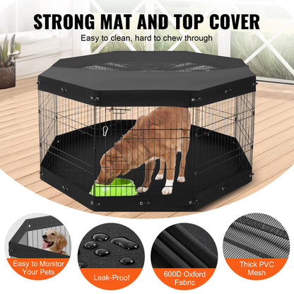 Dog Playpen, 8 Pcs 30"H x 24"W Panels Foldable Metal Pet Exercise Pen, Dog Fence Indoor and Outdoor Pen with Door, Bottom Pad and Top Cover, Pet Playpen for Dogs, Cats, Other Small Animals