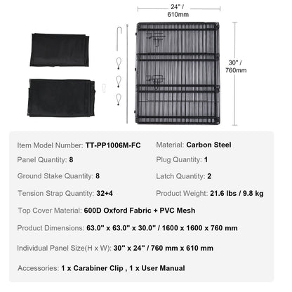 Dog Playpen, 8 Pcs 30"H x 24"W Panels Foldable Metal Pet Exercise Pen, Dog Fence Indoor and Outdoor Pen with Door, Bottom Pad and Top Cover, Pet Playpen for Dogs, Cats, Other Small Animals