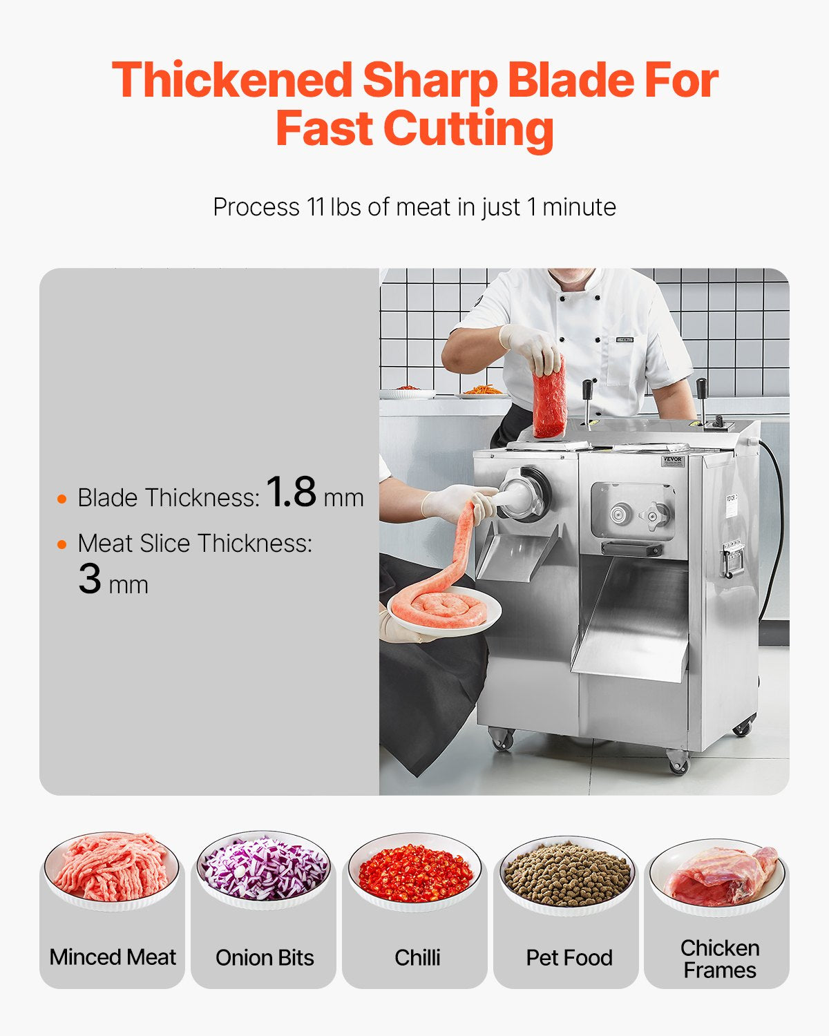 Meat Grinder, 14 Lbs/Min Electric Meat Grinder, Slicer, Sausage Stuffer with Blade, Grinding Plate, Sausage Maker, Stainless Steel Meat Mincer Cabinet for Slice Shred Dice, Restaurant Butcher