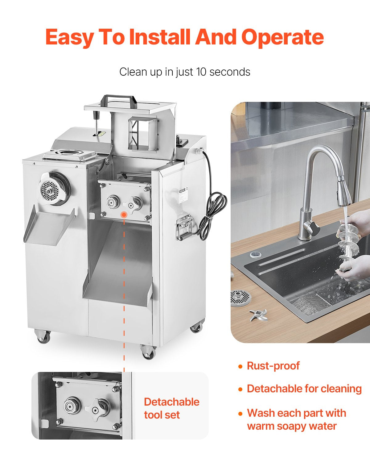 Meat Grinder, 14 Lbs/Min Electric Meat Grinder, Slicer, Sausage Stuffer with Blade, Grinding Plate, Sausage Maker, Stainless Steel Meat Mincer Cabinet for Slice Shred Dice, Restaurant Butcher