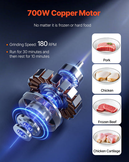 Köttkvarn, elektrisk köttkvarn på 11 lbs/min, skivare, korvstoppare med blad, malplatta, korvtillverkare, kommersiell köttkvarn i rostfritt stål för skivning, restaurangslaktare