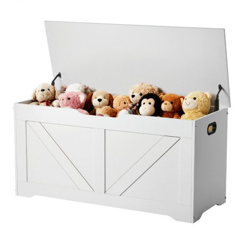 Kids Storage Bench, Wooden Toy Box Chest, Large Storage Cabinet with Safety Hinge, Toddlers Storage Bench for Playroom, Living Room or Entryway, Easy Assembly, 990 x 395 x 480 mm, White