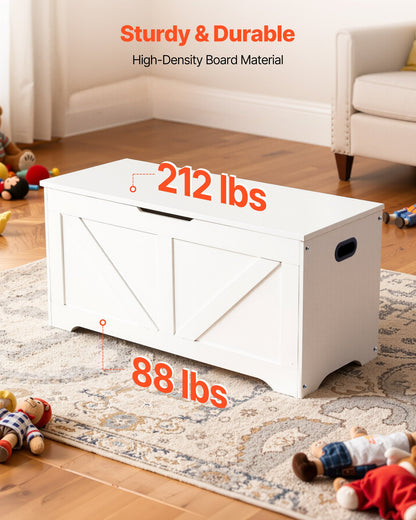 Kids Storage Bench, Wooden Toy Box Chest, Large Storage Cabinet with Safety Hinge, Toddlers Storage Bench for Playroom, Living Room or Entryway, Easy Assembly, 990 x 395 x 480 mm, White