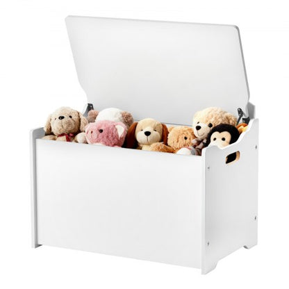 Kids Storage Bench, Wooden Toy Box Chest with Backrest, Large Storage Cabinet with Safety Hinge, Toddlers Storage Bench for Playroom, Living Room or Entryway, 597 x 368 x 545 mm, White
