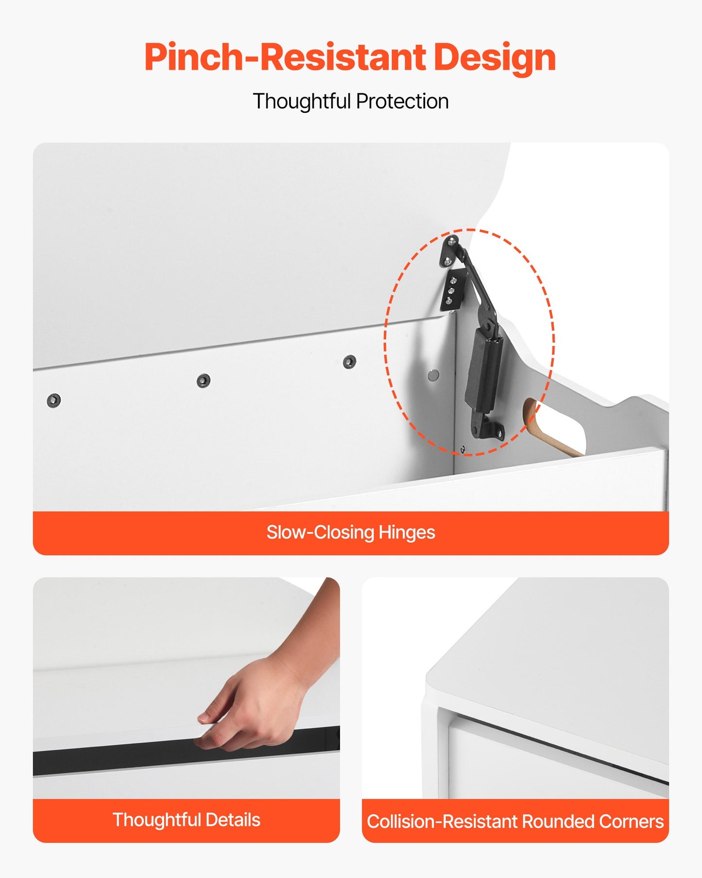 Kids Storage Bench, Wooden Toy Box Chest with Backrest, Large Storage Cabinet with Safety Hinge, Toddlers Storage Bench for Playroom, Living Room or Entryway, 597 x 368 x 545 mm, White