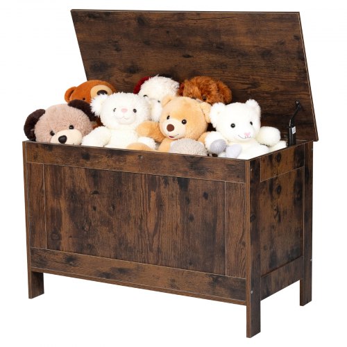 Kids Storage Bench, Wooden Toy Box Chest, Large Storage Cabinet with Safety Hinge, Toddlers Retro Storage Bench for Playroom, Living Room or Entryway, 754 x 389 x 480 mm, Easy Assembly, Brown