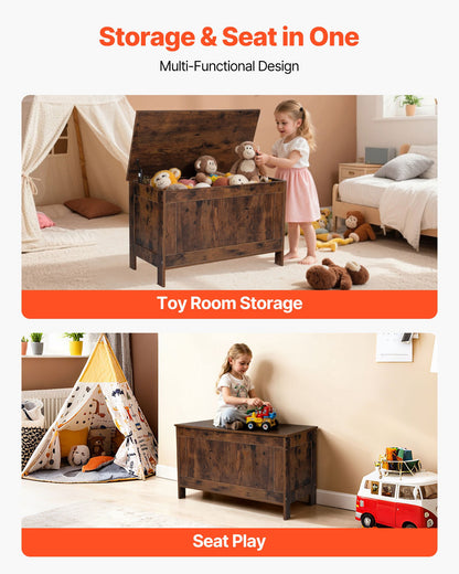 Kids Storage Bench, Wooden Toy Box Chest, Large Storage Cabinet with Safety Hinge, Toddlers Retro Storage Bench for Playroom, Living Room or Entryway, 754 x 389 x 480 mm, Easy Assembly, Brown