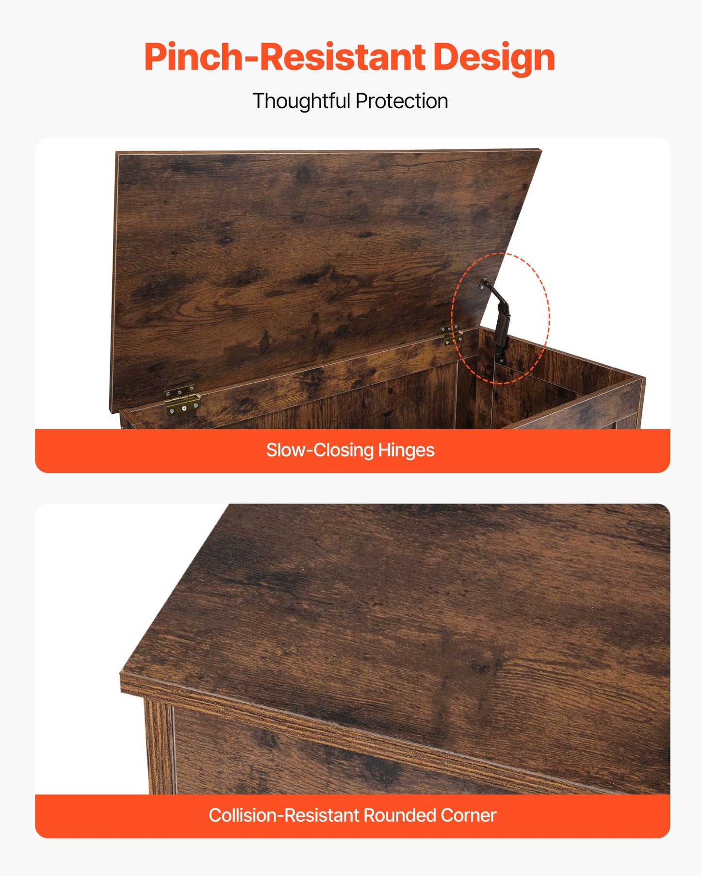 Kids Storage Bench, Wooden Toy Box Chest, Large Storage Cabinet with Safety Hinge, Toddlers Retro Storage Bench for Playroom, Living Room or Entryway, 754 x 389 x 480 mm, Easy Assembly, Brown