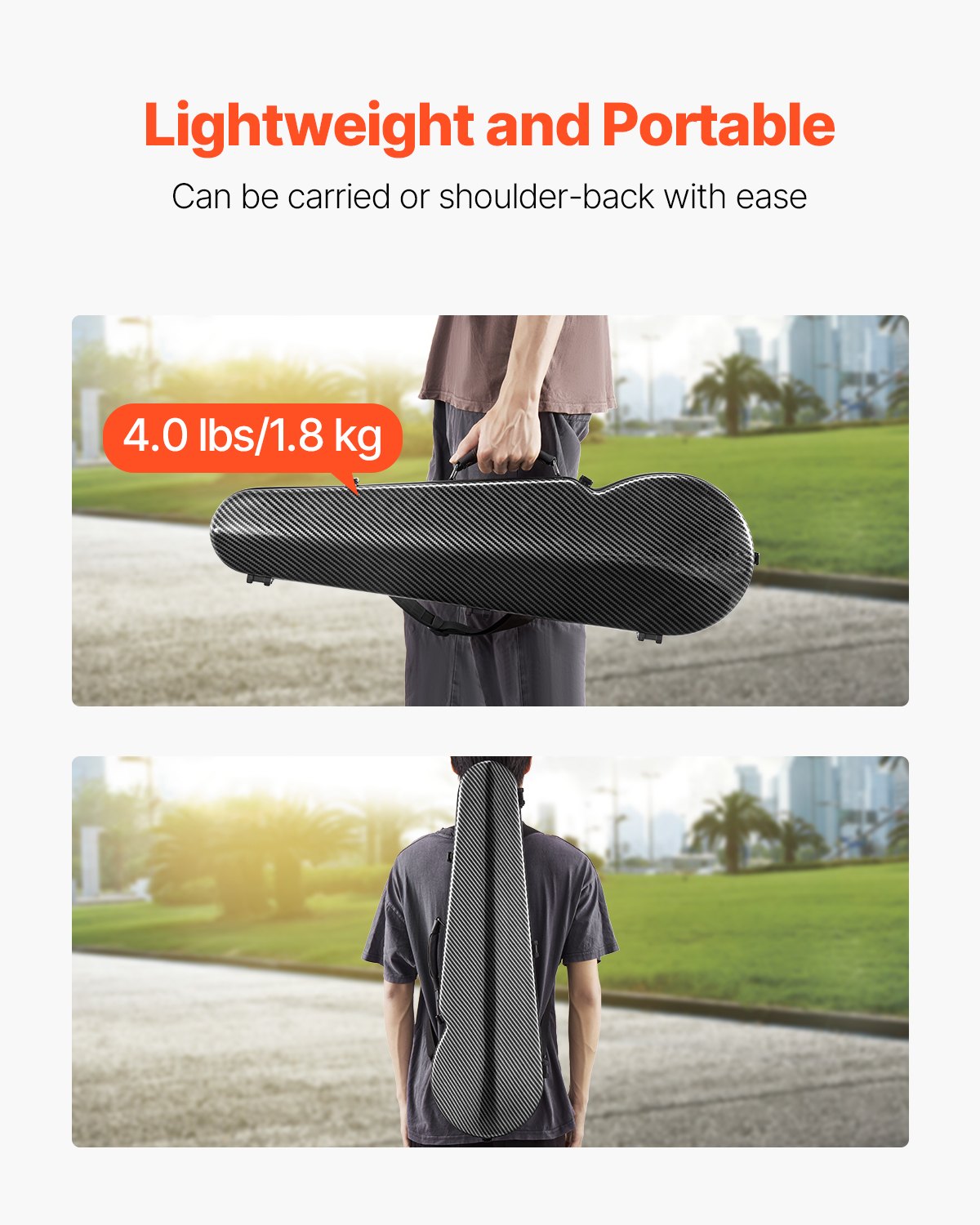 4/4 Full Size Violin Case, Built-in Hygrometer, Lightweight Portable Travel Carrying Bag, with Plush Lining, Dual Shoulder Straps, Anti-Scratch, Professional Triangular Shape, for Violin, Black