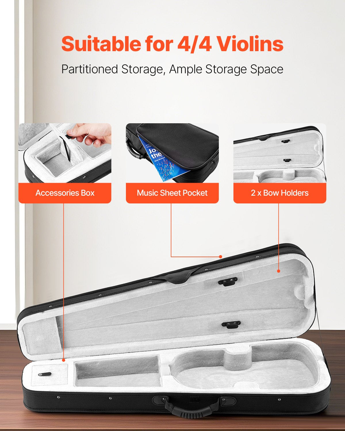 4/4 fullstort violinfodral, vattentät nylon, lätt och bärbar reseväska, med plyschfoder, dubbla axelremmar, reptålig, professionell triangulär form, för violin, svart