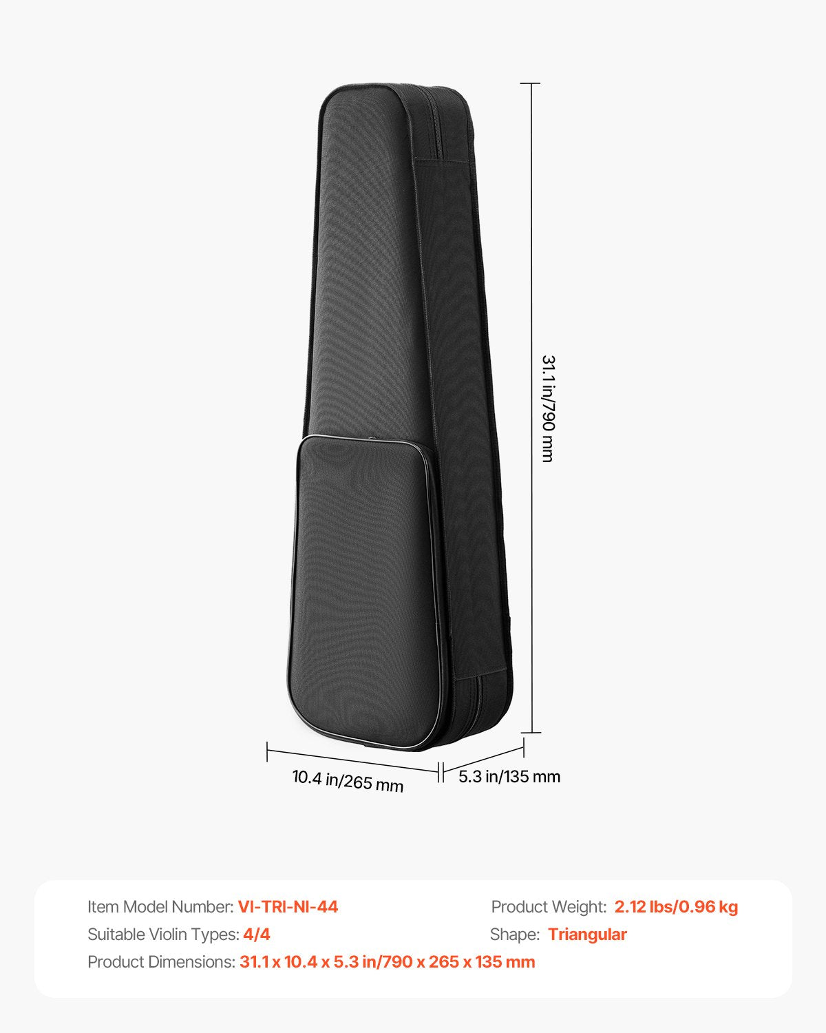 4/4 fullstort violinfodral, vattentät nylon, lätt och bärbar reseväska, med plyschfoder, dubbla axelremmar, reptålig, professionell triangulär form, för violin, svart