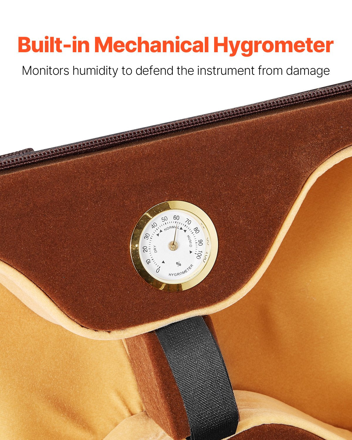 4/4 fullstort fiolfodral, inbyggd hygrometer, lätt och bärbar reseväska, med plyschfoder, axelremmar, reptålig, professionell avlång form, för fiol, svart