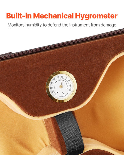 4/4 fullstort fiolfodral, inbyggd hygrometer, lätt och bärbar reseväska, med plyschfoder, axelremmar, reptålig, professionell avlång form, för fiol, svart