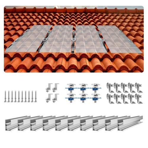 Solar Panel Mounting Brackets, Solar Panel Mount Kit with 10 x 4" Mini Rails, 4 End Clamps and 6 Mild Clamps, Solar Panel Mount Brackets for Metal Roof, Concrete Roof, Wood Roof, Tile Roof