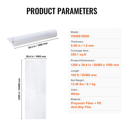 Carpet Protection Film, 39" x 100' Floor and Surface Shield, Easy to Cut Simple Installation, Fiber Fabric Car Mat Protection Film Roll for Construction & Renovation,White