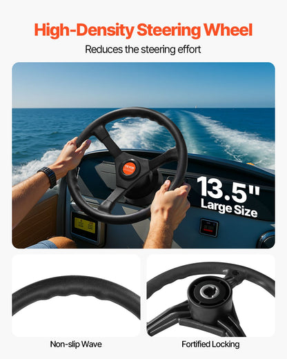Outboard Steering System 13\' Outboard Rotary Steering System 13 Feet Boat Steering Cable with 13\" Wheel Durable Marine Steering System