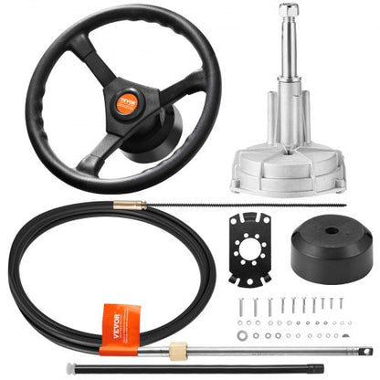 Outboard Steering System 16\' Outboard Steering Kit 16 Feet Boat Steering Cable with 13\" Wheel Durable Marine Steering System